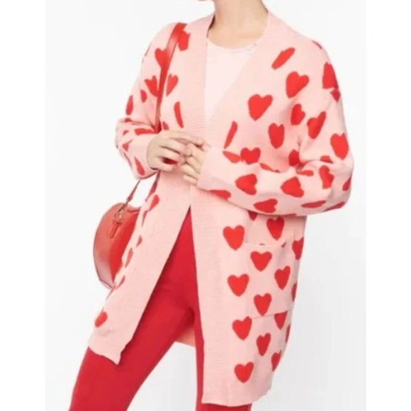 NWT Unique Vintage Magnolia Place Red & Light Pink Hearts Open Cardigan-One Size - Picture 2 of 4